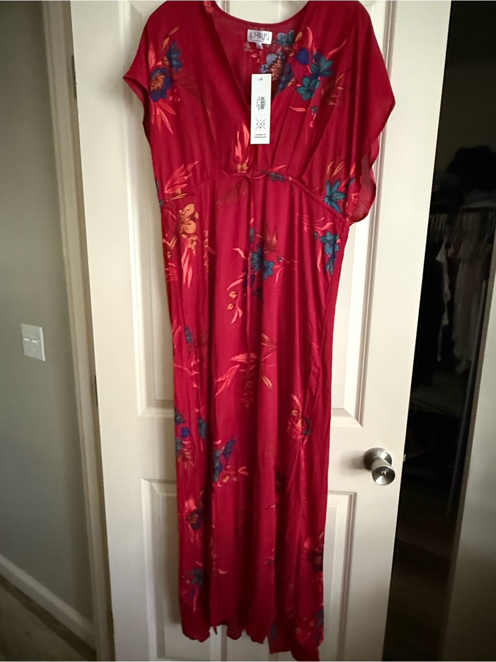 XIX Palms Tahitian Mum Red Maxi Dress